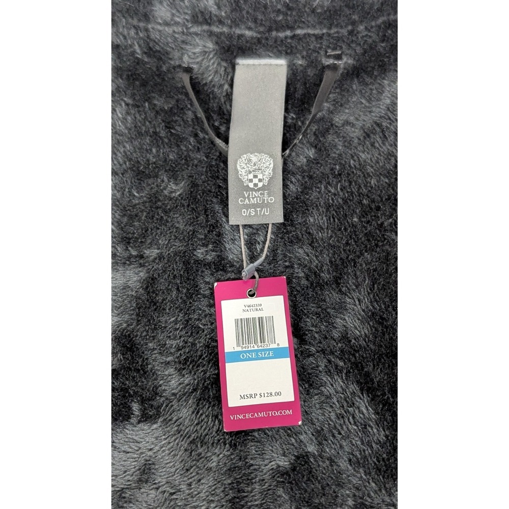Vince Camuto Poncho Womens OSFA Black Cream Faux Fur Toggle Old Money Luxury - Picture 3 of 14